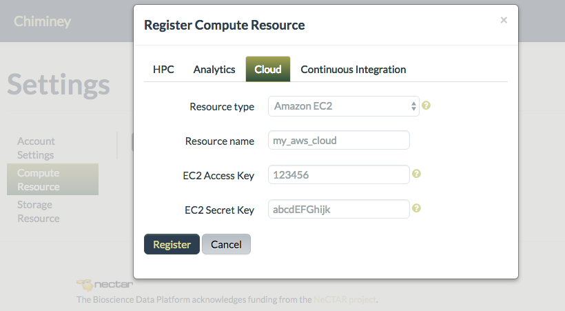 Registering a cloud-based compute resource