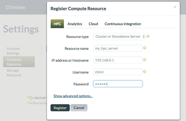 Registering a HPC compute resource
